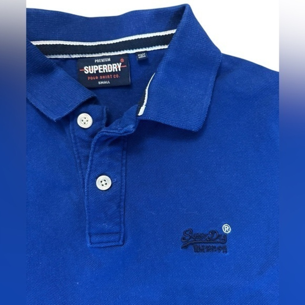 SuperDry Premium Short Sleeve Polo Shirt - Mens Size Small - Royal Blue